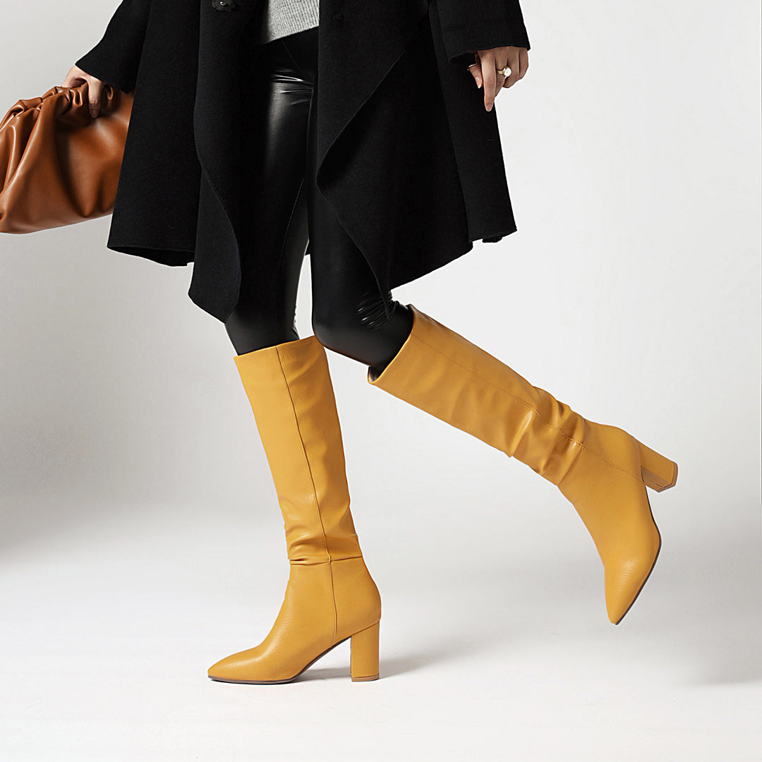 Bigsizeheels Pointed-toe boots with thick boots-Yellow freeshipping - bigsizeheel®-size5-size15 -All Plus Sizes Available!