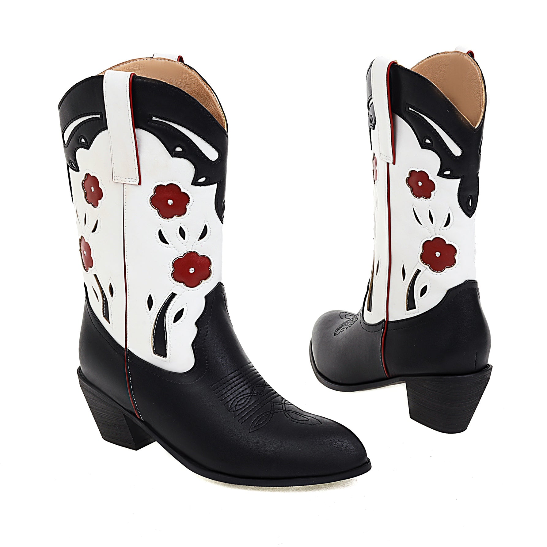 Bigsizeheels Western vintage fall embroidery boots - White freeshipping - bigsizeheel®-size5-size15 -All Plus Sizes Available!