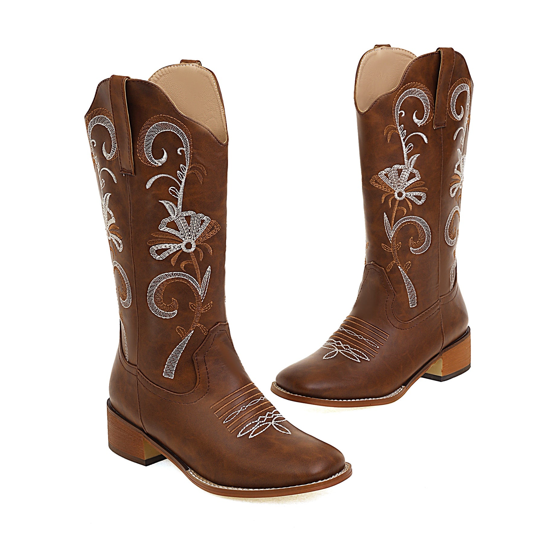 Bigsizeheels Western vintage embroidery boots - Brown freeshipping - bigsizeheel®-size5-size15 -All Plus Sizes Available!