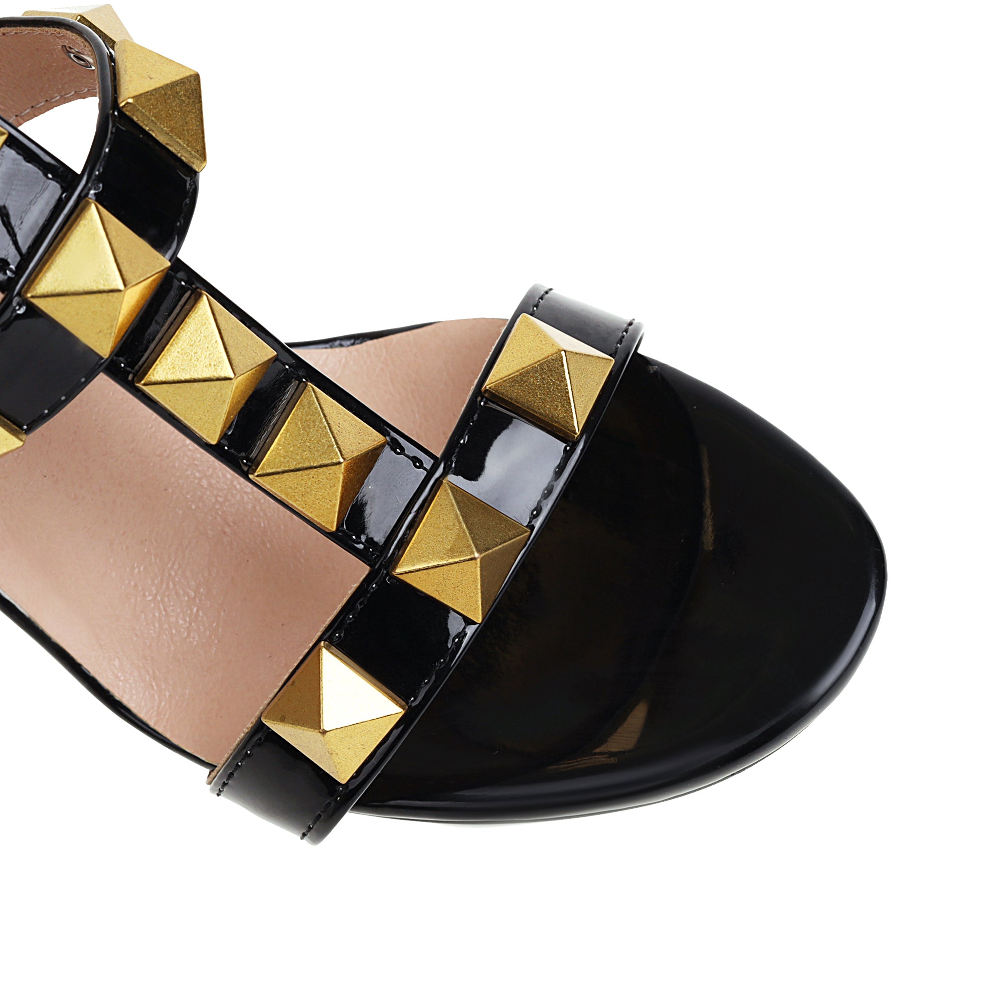 Bigsizeheels Metal embellished open-toe sandals- Black-plus size/size 15