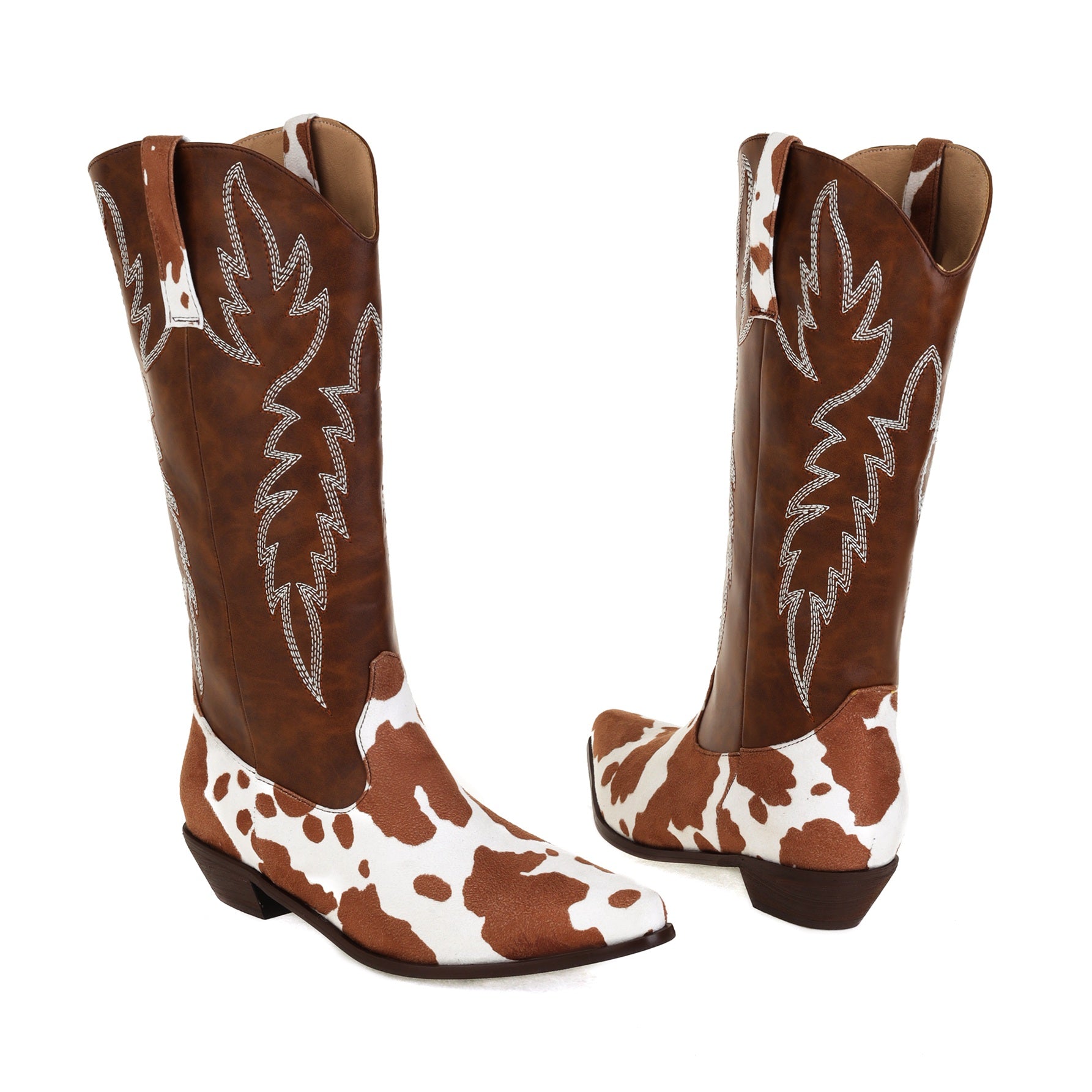 Bigsizeheels Western vintage Cow pattern embroidery boots - Brown freeshipping - bigsizeheel®-size5-size15 -All Plus Sizes Available!