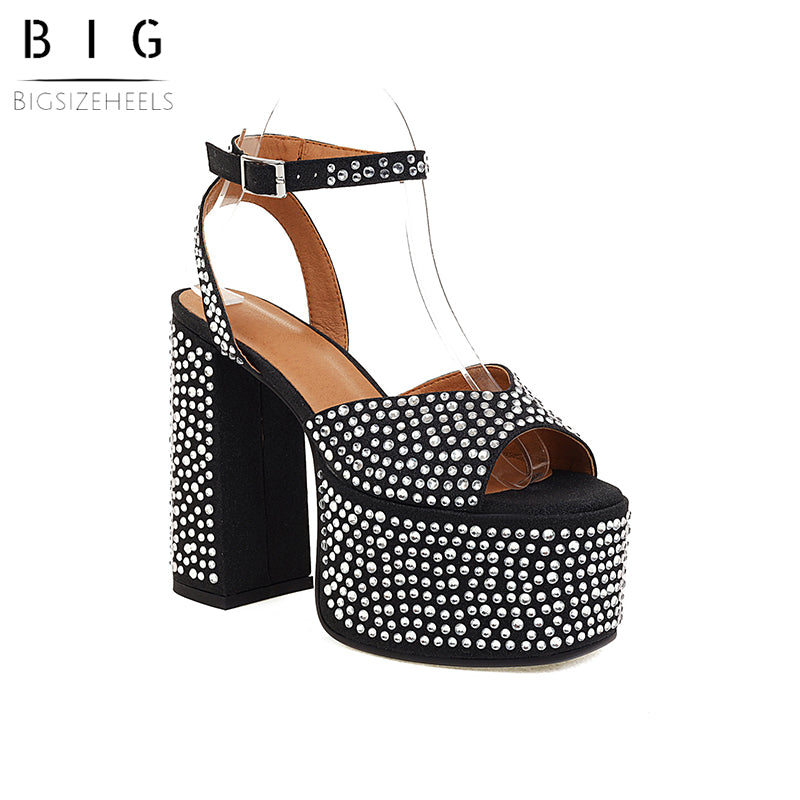 the Sexy Ankle Strap Chunky Heel Platform Sandals-Black best platfrom sandals are from bigsizeheels