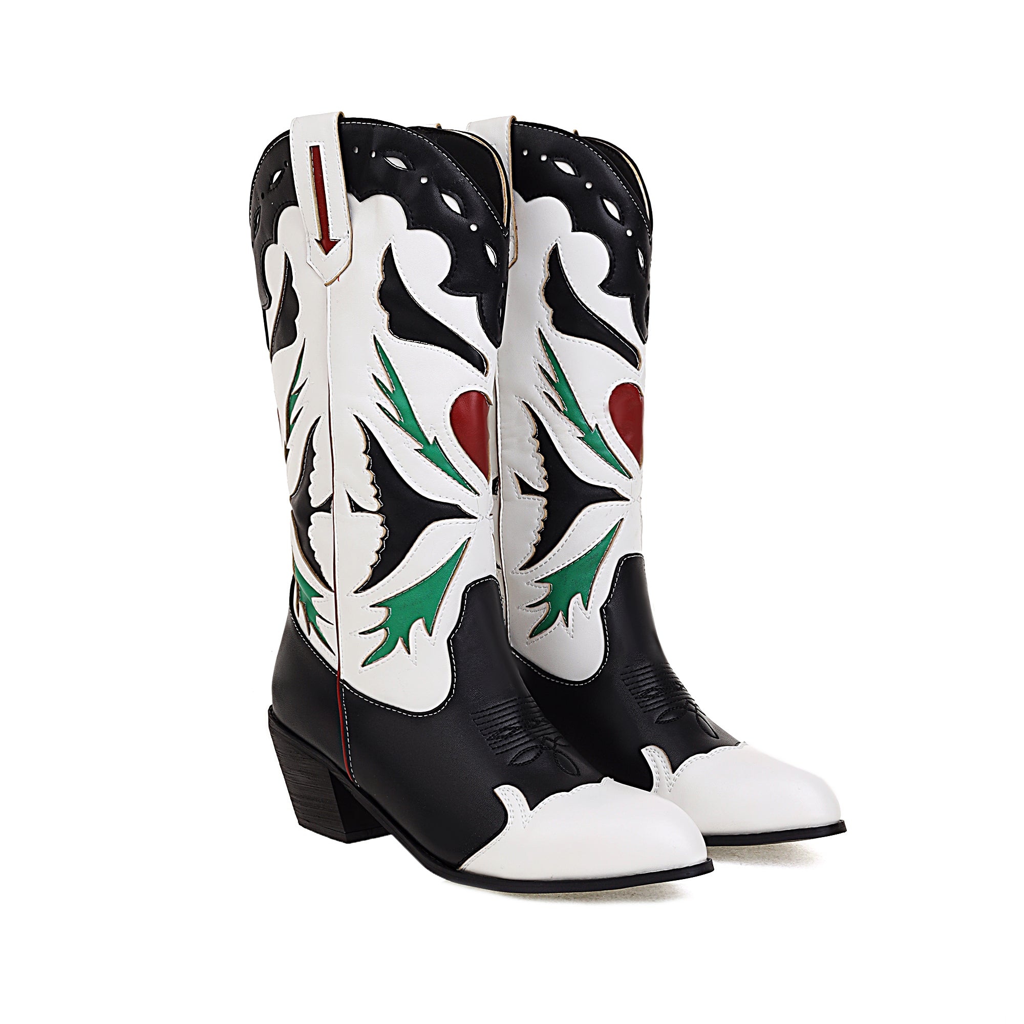 Bigsizeheels Western vintage Spring embroidery boots - White freeshipping - bigsizeheel®-size5-size15 -All Plus Sizes Available!
