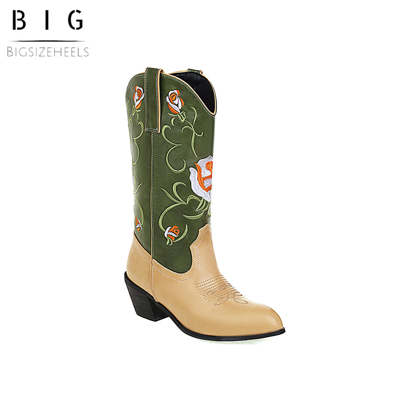 Bigsizeheels Western vintage summer embroidery boots - Green freeshipping - bigsizeheel®-size5-size15 -All Plus Sizes Available!