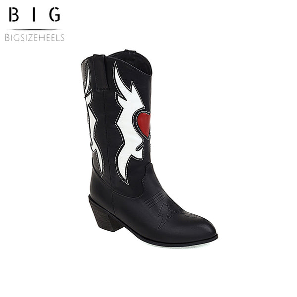 Bigsizeheels Western vintage sun embroidery boots - Black freeshipping - bigsizeheel®-size5-size15 -All Plus Sizes Available!