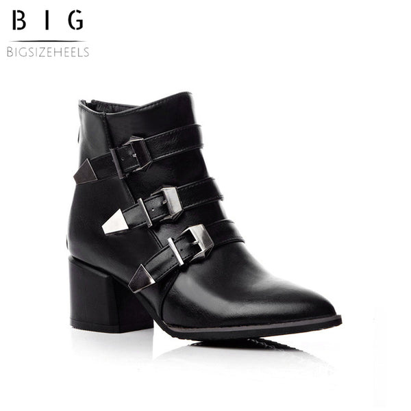 Bigsizeheels American western leather ankle boots with pointed toes and thick heels - Black freeshipping - bigsizeheel®-size5-size15 -All Plus Sizes Available!
