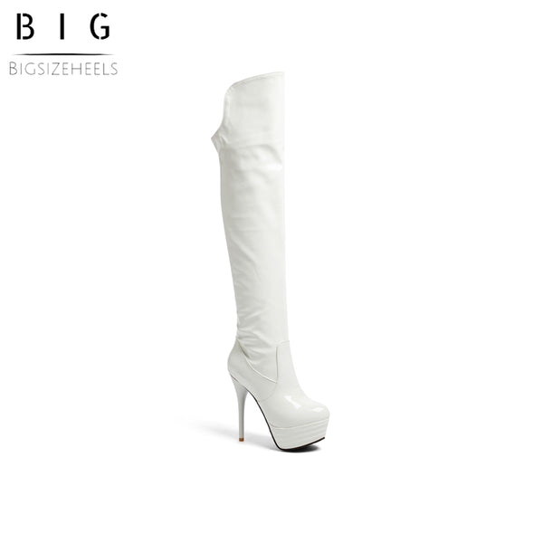 Bigsizeheels Waterproof covered knee-high heel boots - White freeshipping - bigsizeheel®-size5-size15 -All Plus Sizes Available!