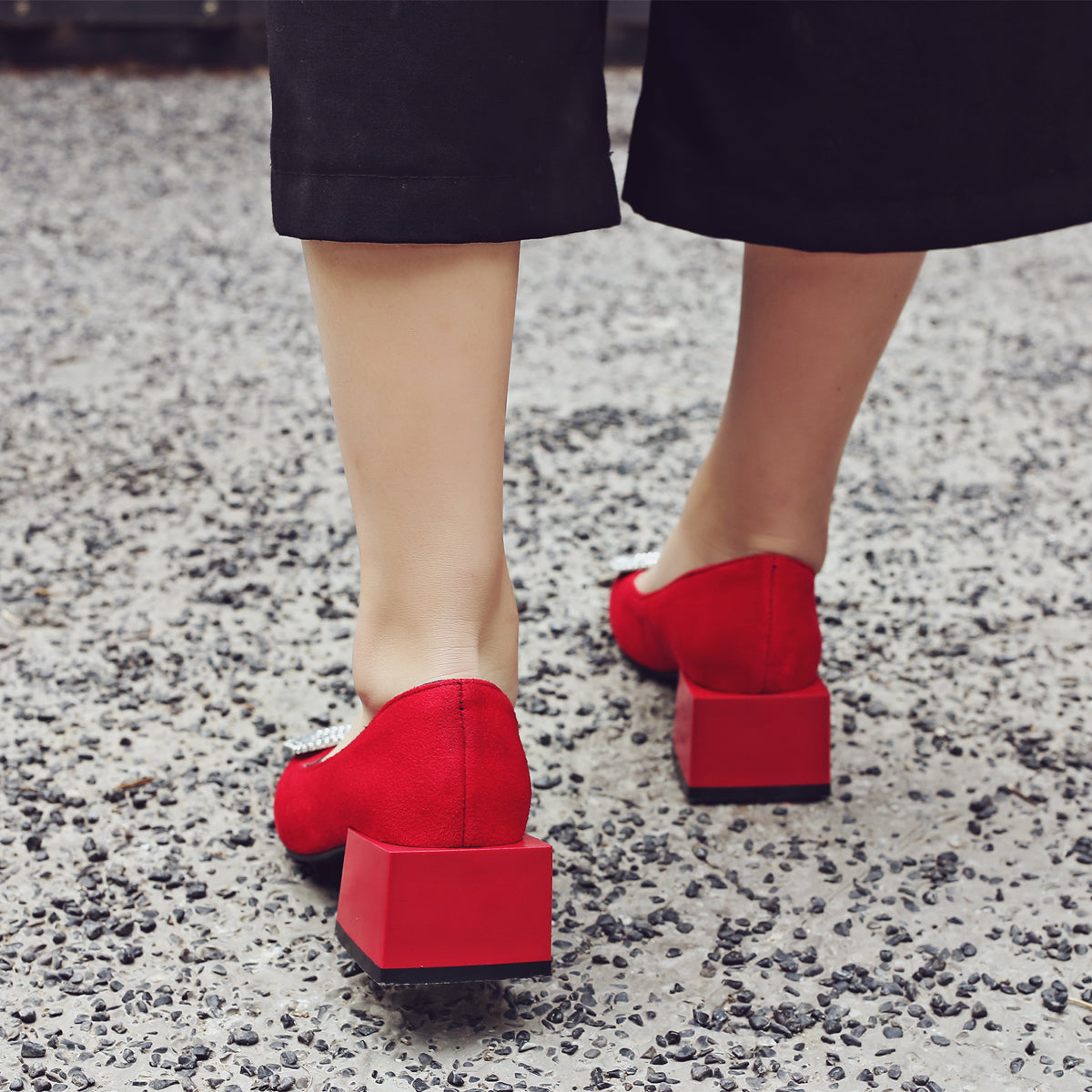 Bigsizeheels Women's square toe suede platform shoes - Red freeshipping - bigsizeheel®-size5-size15 -All Plus Sizes Available!
