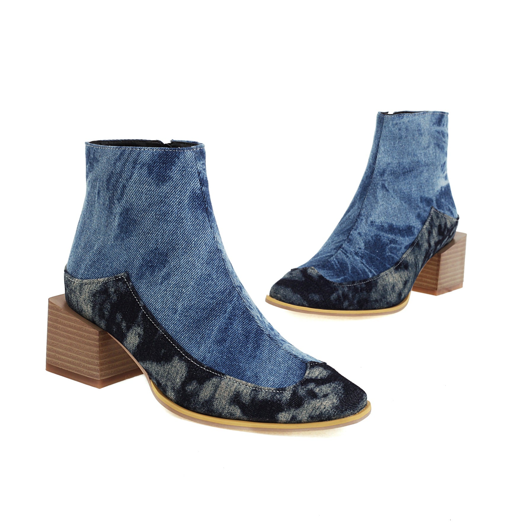Bigsizeheels Stone pattern profiled heel ankle boots - Blue freeshipping - bigsizeheel®-size5-size15 -All Plus Sizes Available!