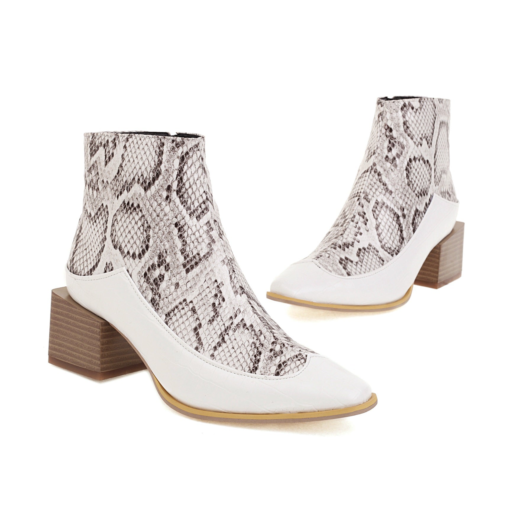 Bigsizeheels Stone pattern profiled heel ankle boots - White freeshipping - bigsizeheel®-size5-size15 -All Plus Sizes Available!