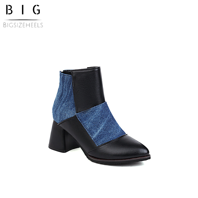 Bigsizeheels Retro thick heel Ankle Boots - Blue freeshipping - bigsizeheel®-size5-size15 -All Plus Sizes Available!