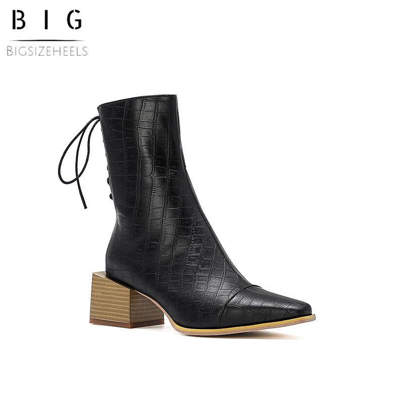 Bigsizeheels Western strap wooden heel - Black freeshipping - bigsizeheel®-size5-size15 -All Plus Sizes Available!