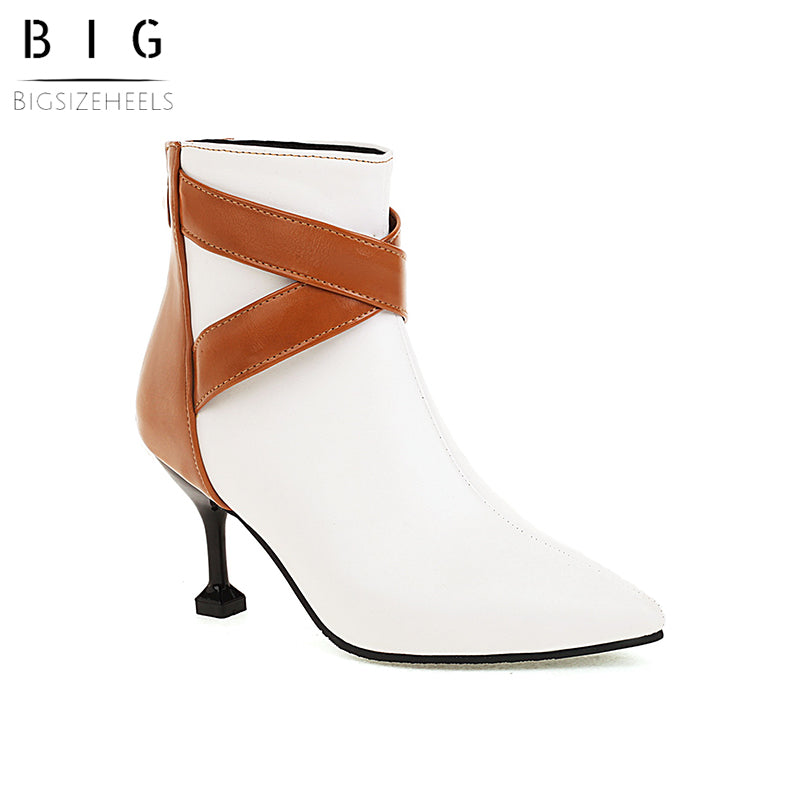 Bigsizeheels Sexy pointy zipper ankle boots - White freeshipping - bigsizeheel®-size5-size15 -All Plus Sizes Available!