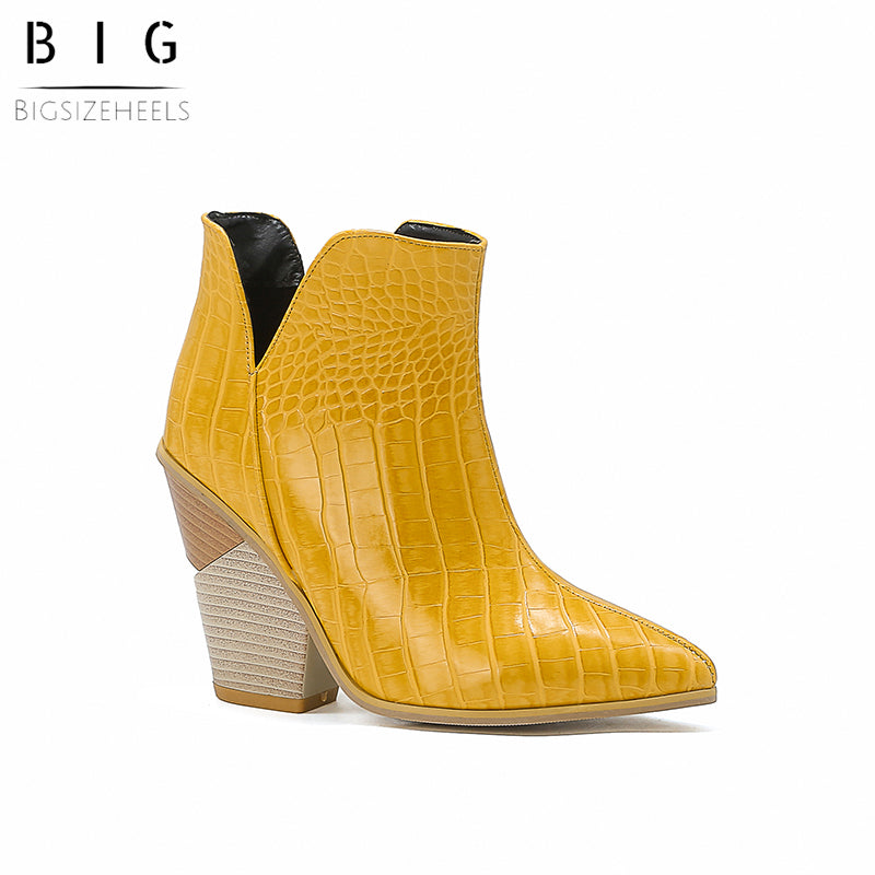Bigsizeheels Chelsea wooden heel ankle boots - Yellow freeshipping - bigsizeheel®-size5-size15 -All Plus Sizes Available!