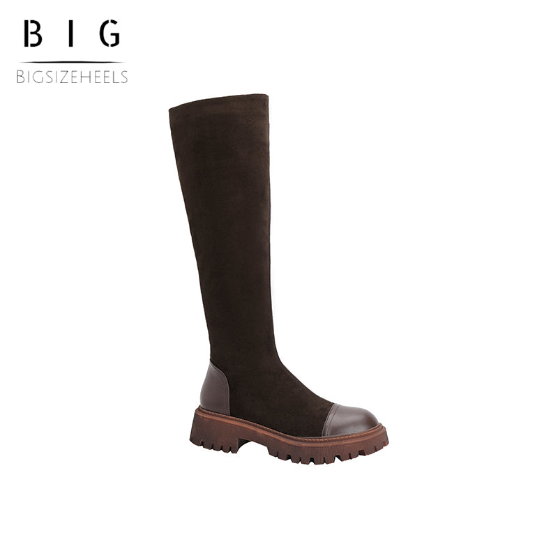 Bigsizeheels French retro elegant round toe boots - Brown freeshipping - bigsizeheel®-size5-size15 -All Plus Sizes Available!