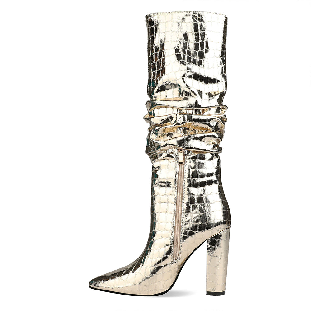 Bigsizeheels Metallic stone crepe boots - Gold freeshipping - bigsizeheel®-size5-size15 -All Plus Sizes Available!