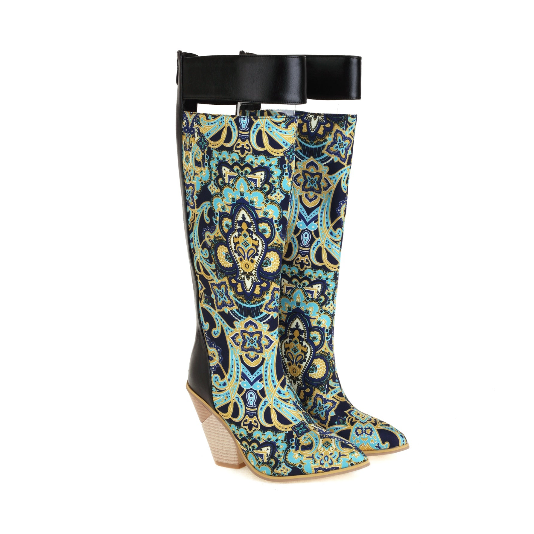 Bigsizeheels American folk wooden heel boots - Green freeshipping - bigsizeheel®-size5-size15 -All Plus Sizes Available!