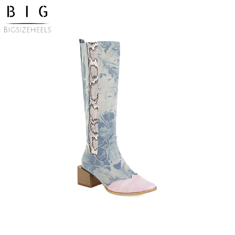 Bigsizeheels simple pointed toe over the knee boots-Pale blue freeshipping - bigsizeheel®-size5-size15 -All Plus Sizes Available!
