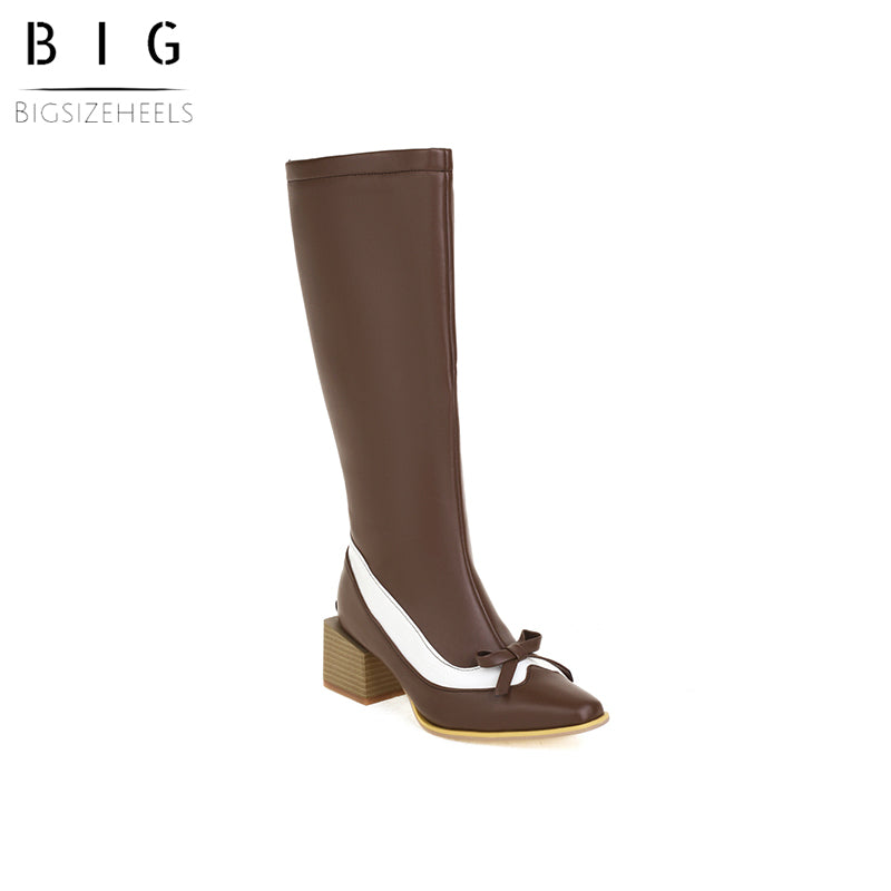 Bigsizeheels Simple Bow Pointed Over-The-Knee Boots-Dark brown freeshipping - bigsizeheel®-size5-size15 -All Plus Sizes Available!