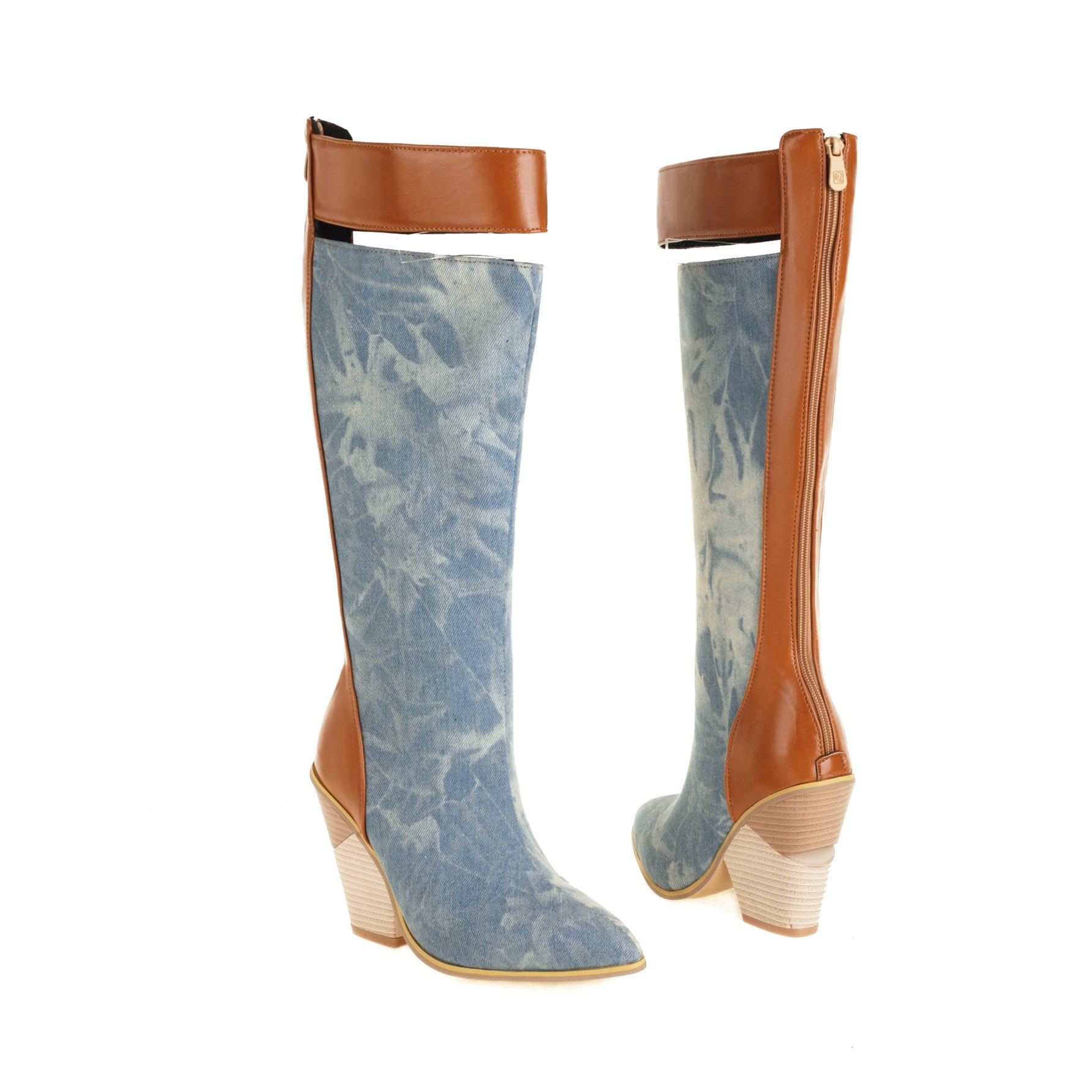 Bigsizeheels American folk wooden heel boots - Blue freeshipping - bigsizeheel®-size5-size15 -All Plus Sizes Available!