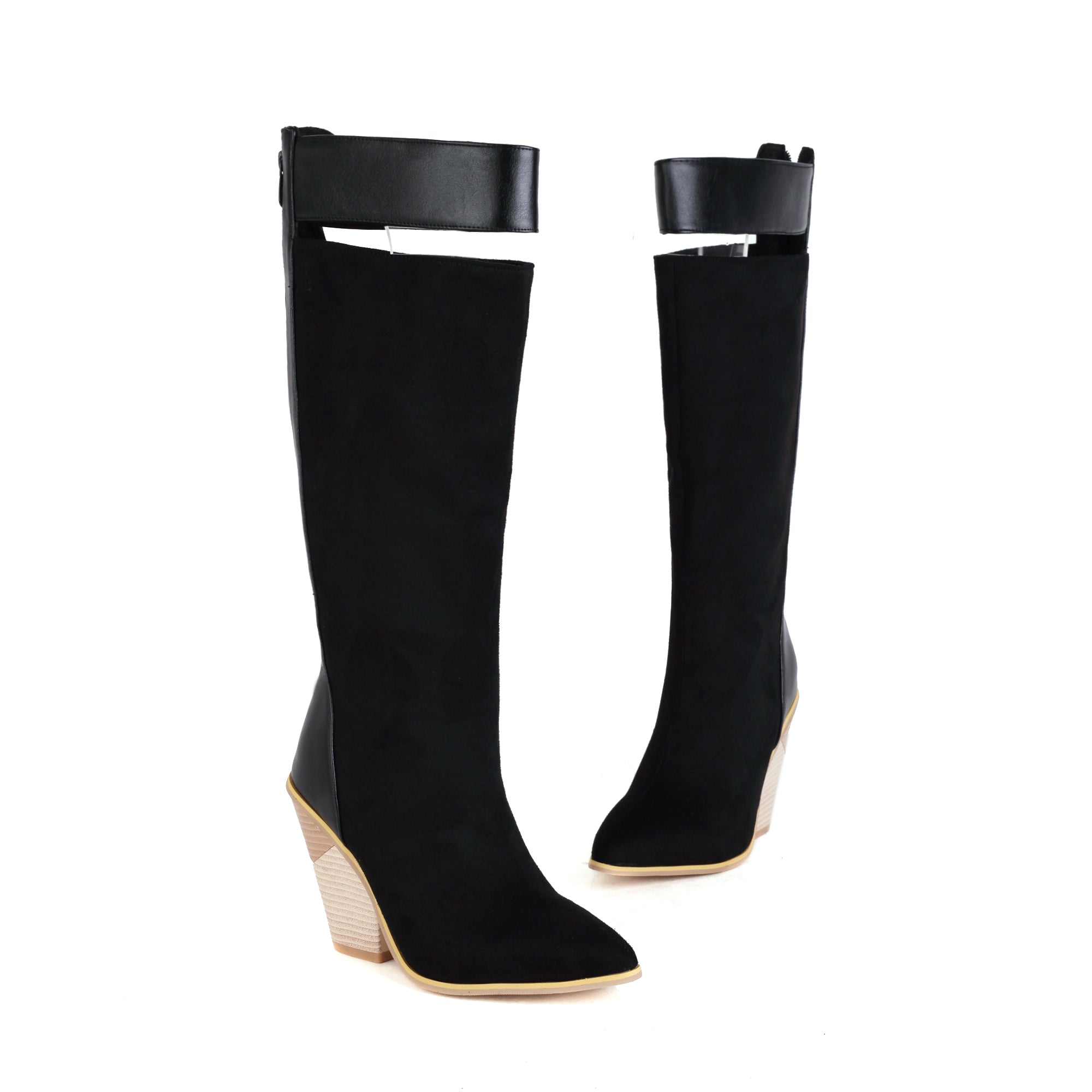 Bigsizeheels American folk wooden heel boots - Black freeshipping - bigsizeheel®-size5-size15 -All Plus Sizes Available!