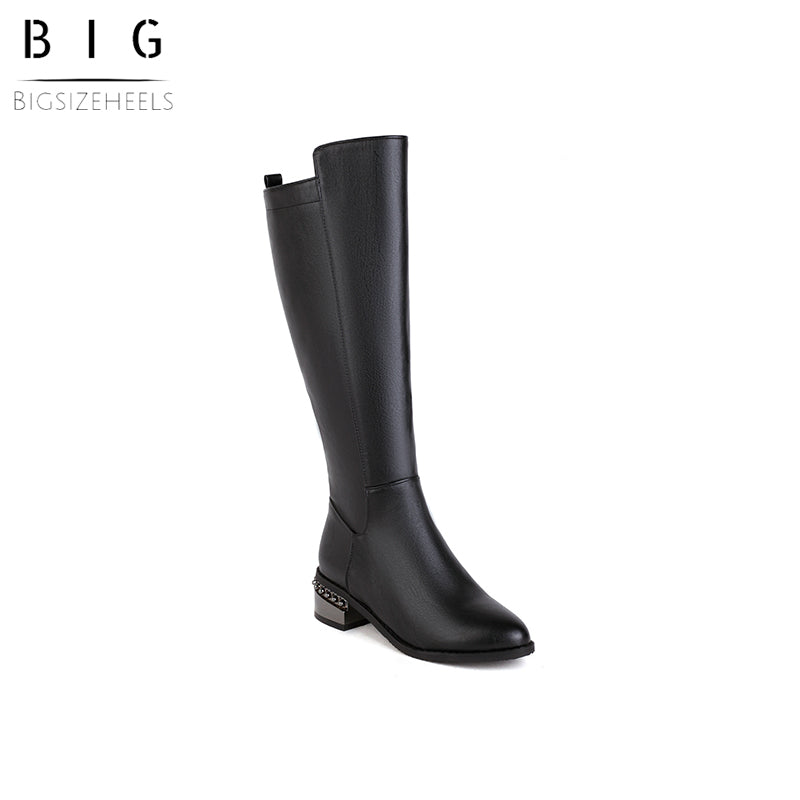 Bigsizeheels Simple solid color round toe over-the-knee boots-Black freeshipping - bigsizeheel®-size5-size15 -All Plus Sizes Available!