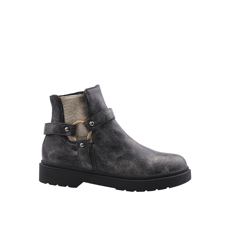 Bigsizeheels Round toe trim punk flat ankle boots - Black freeshipping - bigsizeheel®-size5-size15 -All Plus Sizes Available!