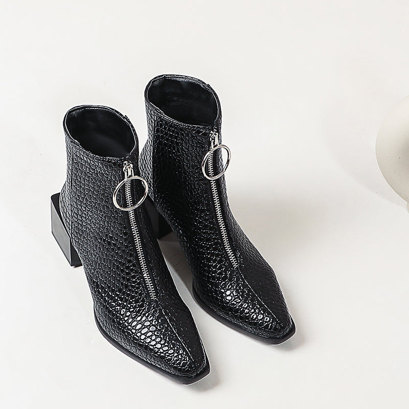 Bigsizeheels Metal circle fashion ankle boots - Black freeshipping - bigsizeheel®-size5-size15 -All Plus Sizes Available!