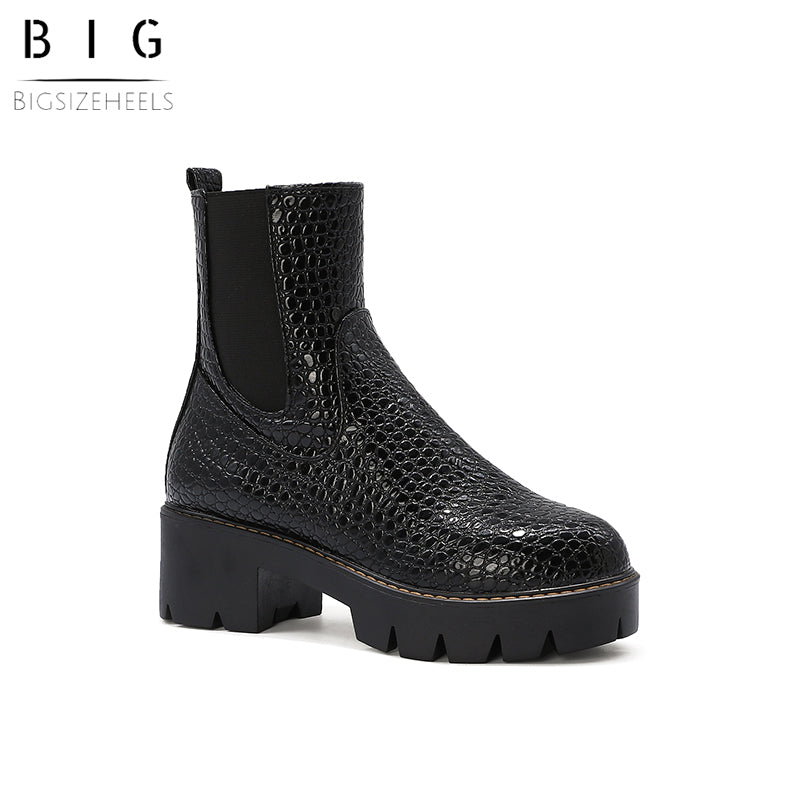 Bigsizeheels Street side zipper big head Martin boots - Black freeshipping - bigsizeheel®-size5-size15 -All Plus Sizes Available!
