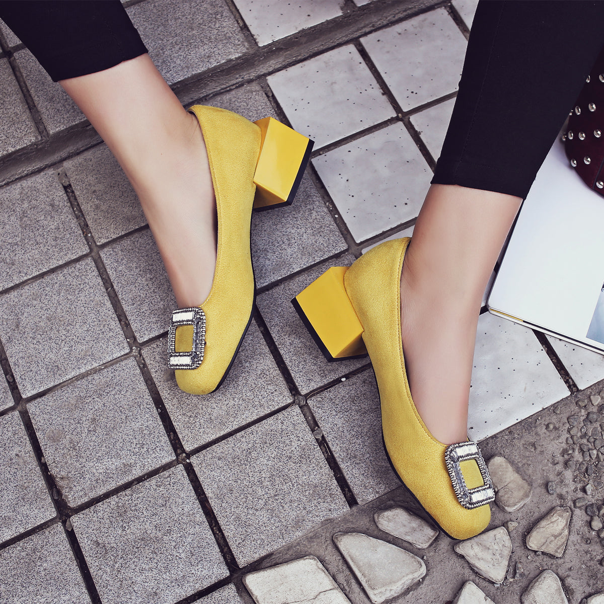 Bigsizeheels Women's square toe suede platform shoes - Yellow freeshipping - bigsizeheel®-size5-size15 -All Plus Sizes Available!