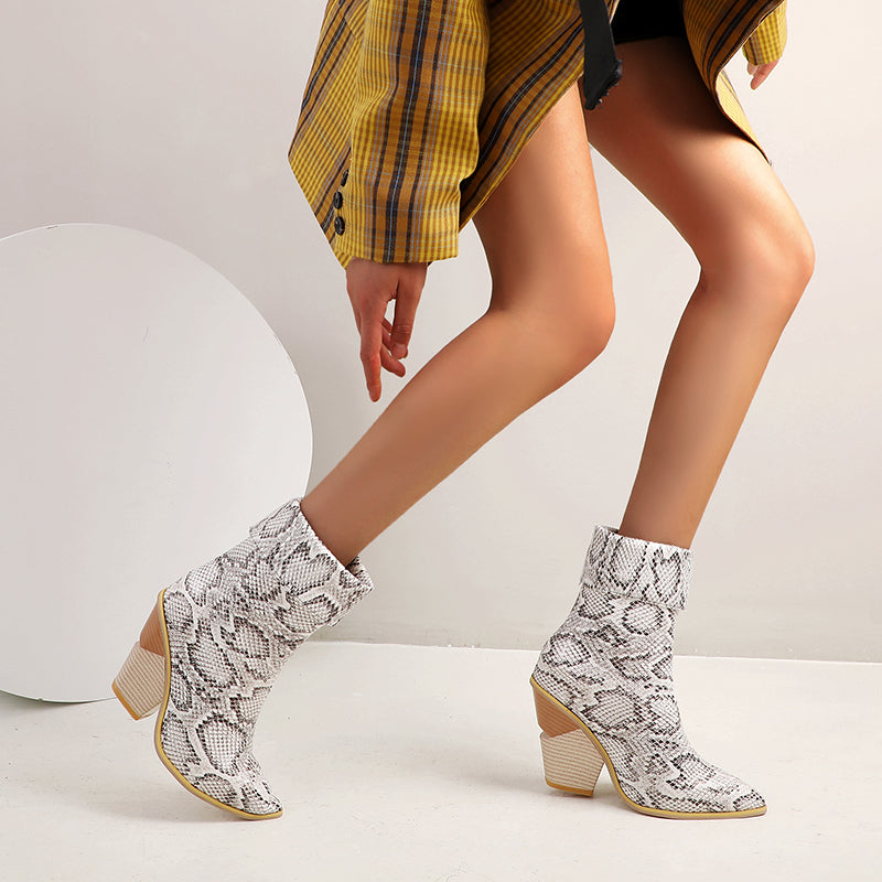 Bigsizeheels Stylish Pointed Toe Slip-On Western Boots - White freeshipping - bigsizeheel®-size5-size15 -All Plus Sizes Available!
