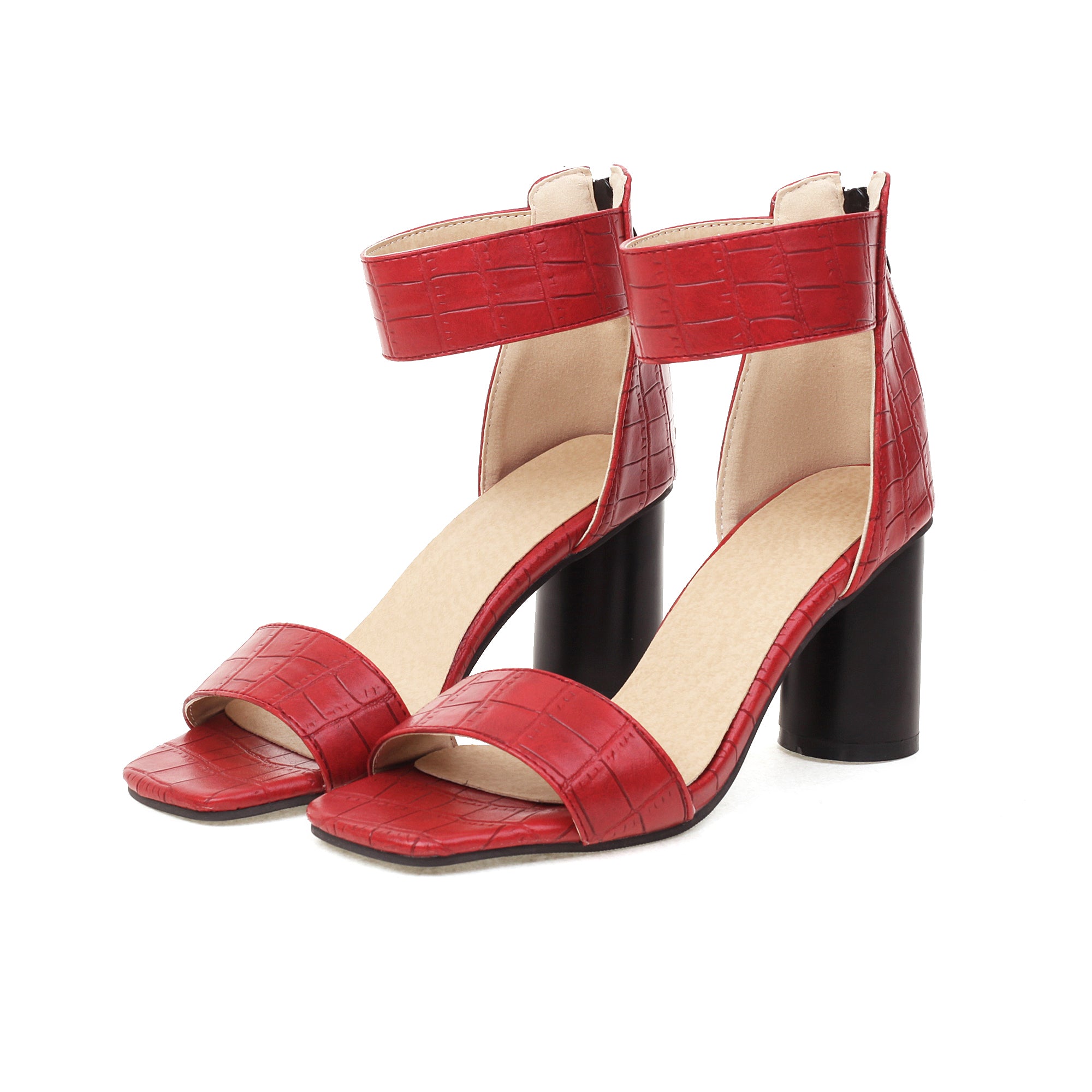 Bigsizeheels Chunky Heel Round Toe T Strap Heels - Red best oversized womens heels are from bigsizeheels®