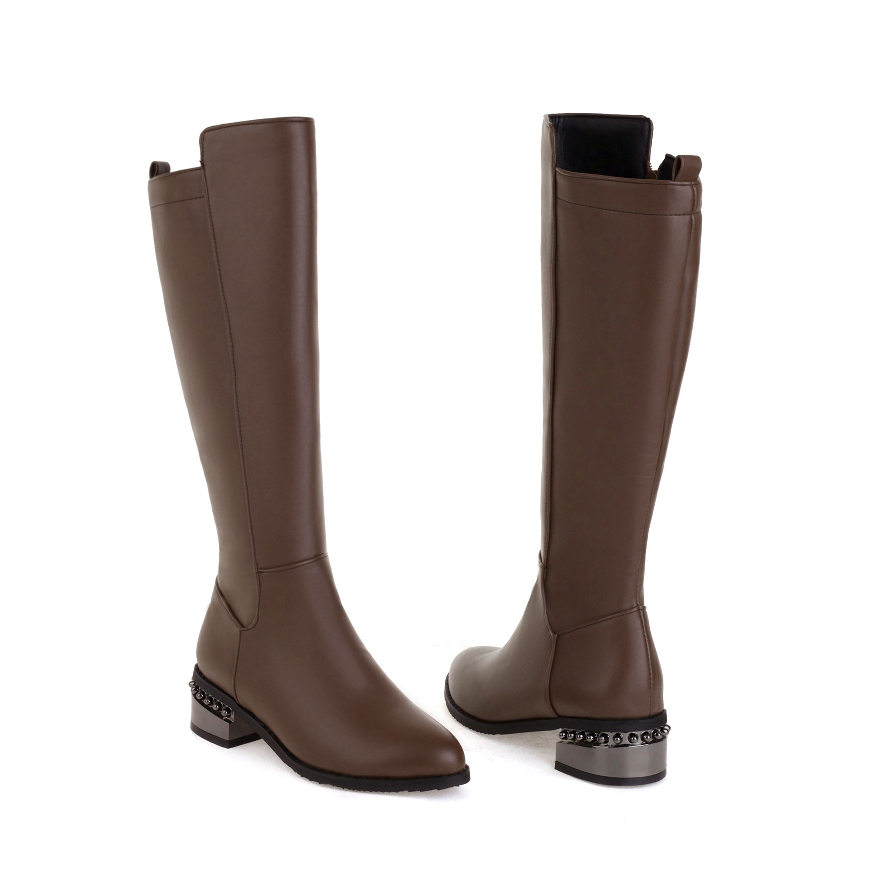 Bigsizeheels Simple solid color round toe over-the-knee boots-Dark brown freeshipping - bigsizeheel®-size5-size15 -All Plus Sizes Available!