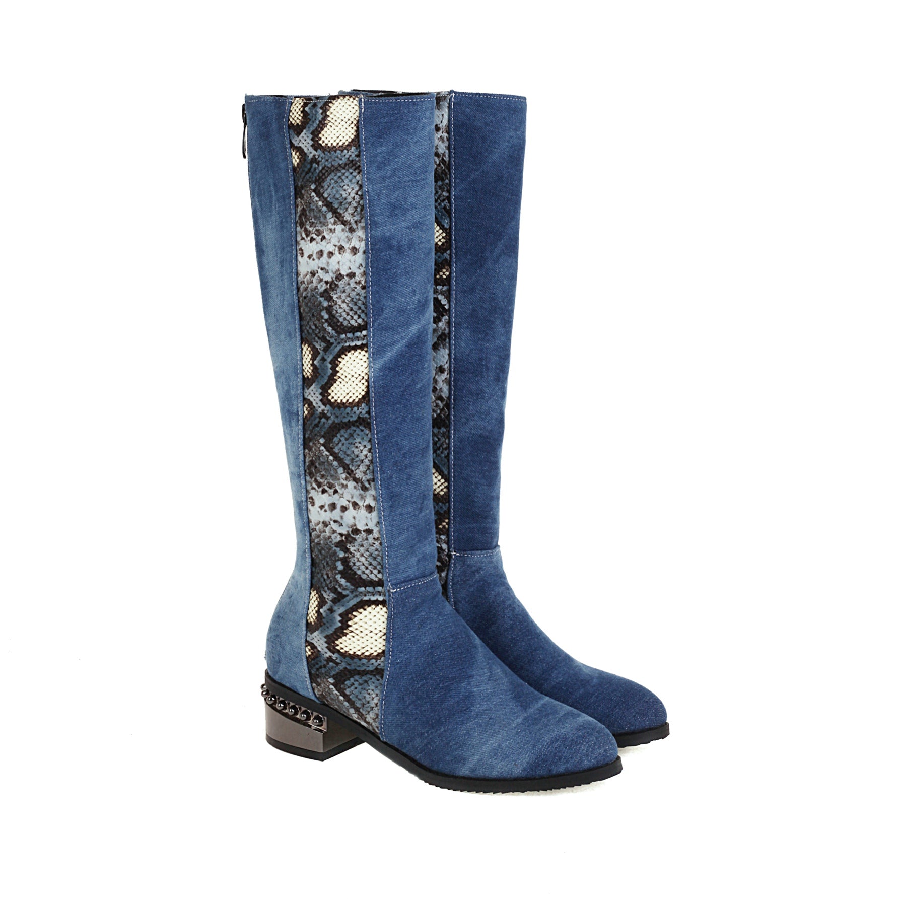 Bigsizeheels Concise Over the Knee Boots for women - Denim Blue freeshipping - bigsizeheel®-size5-size15 -All Plus Sizes Available!