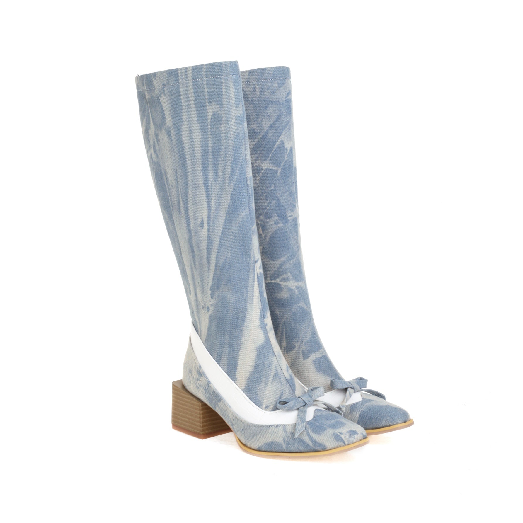 Bigsizeheels Simple Bow Pointed Over-The-Knee Boots-Pale blue freeshipping - bigsizeheel®-size5-size15 -All Plus Sizes Available!