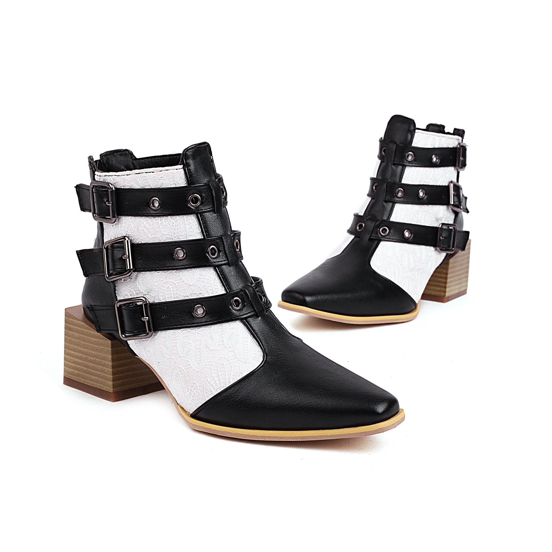 Bigsizeheels Fashion pointed square heel ankle boots - Black&White freeshipping - bigsizeheel®-size5-size15 -All Plus Sizes Available!