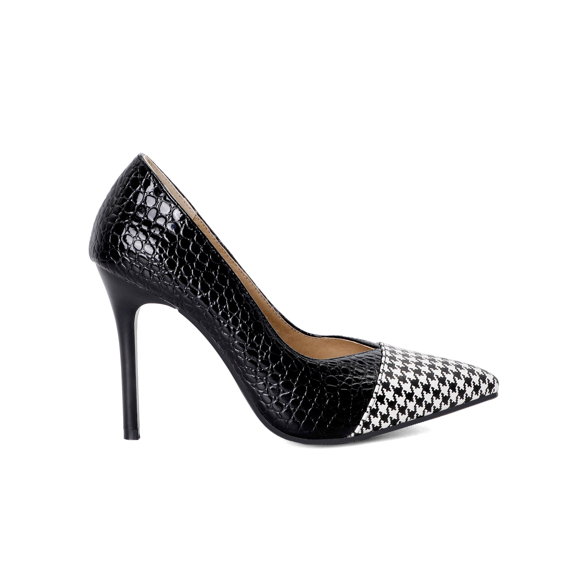 Bigsizeheels Houndstooth spliced pointy heels - Black freeshipping - bigsizeheel®-size5-size15 -All Plus Sizes Available!