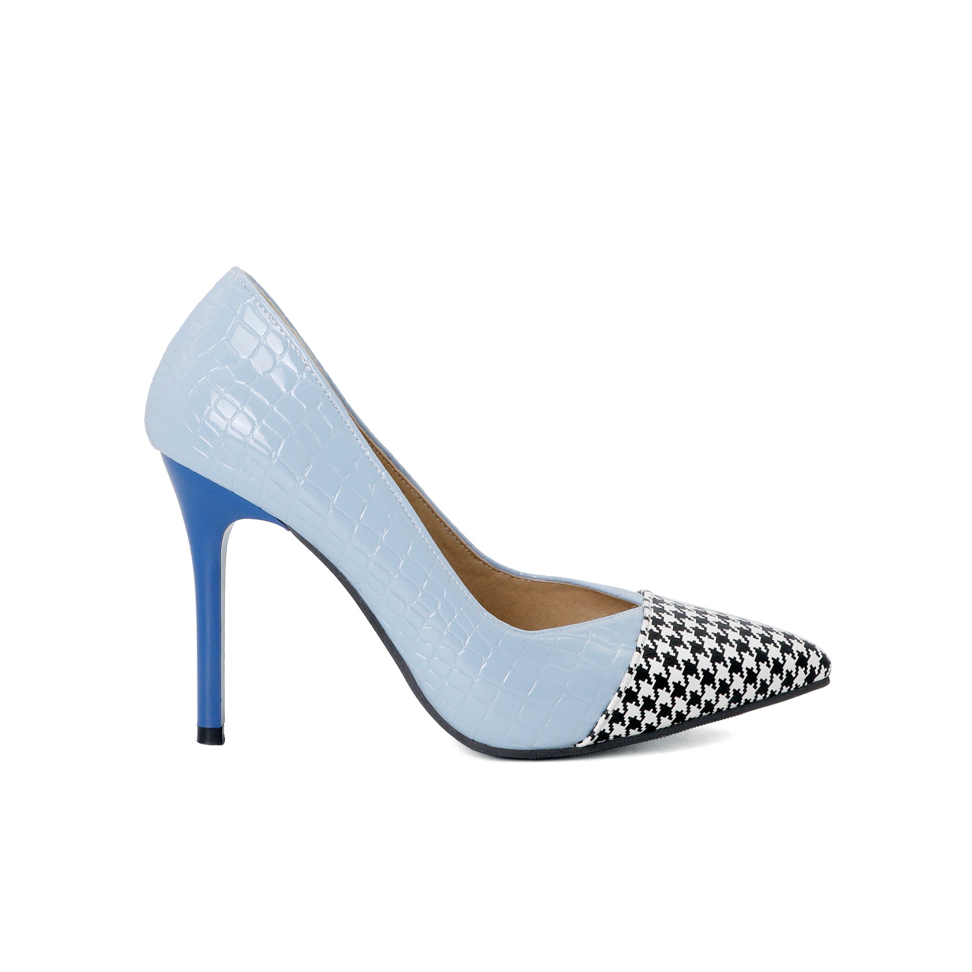Bigsizeheels Houndstooth spliced pointy heels - Blue freeshipping - bigsizeheel®-size5-size15 -All Plus Sizes Available!