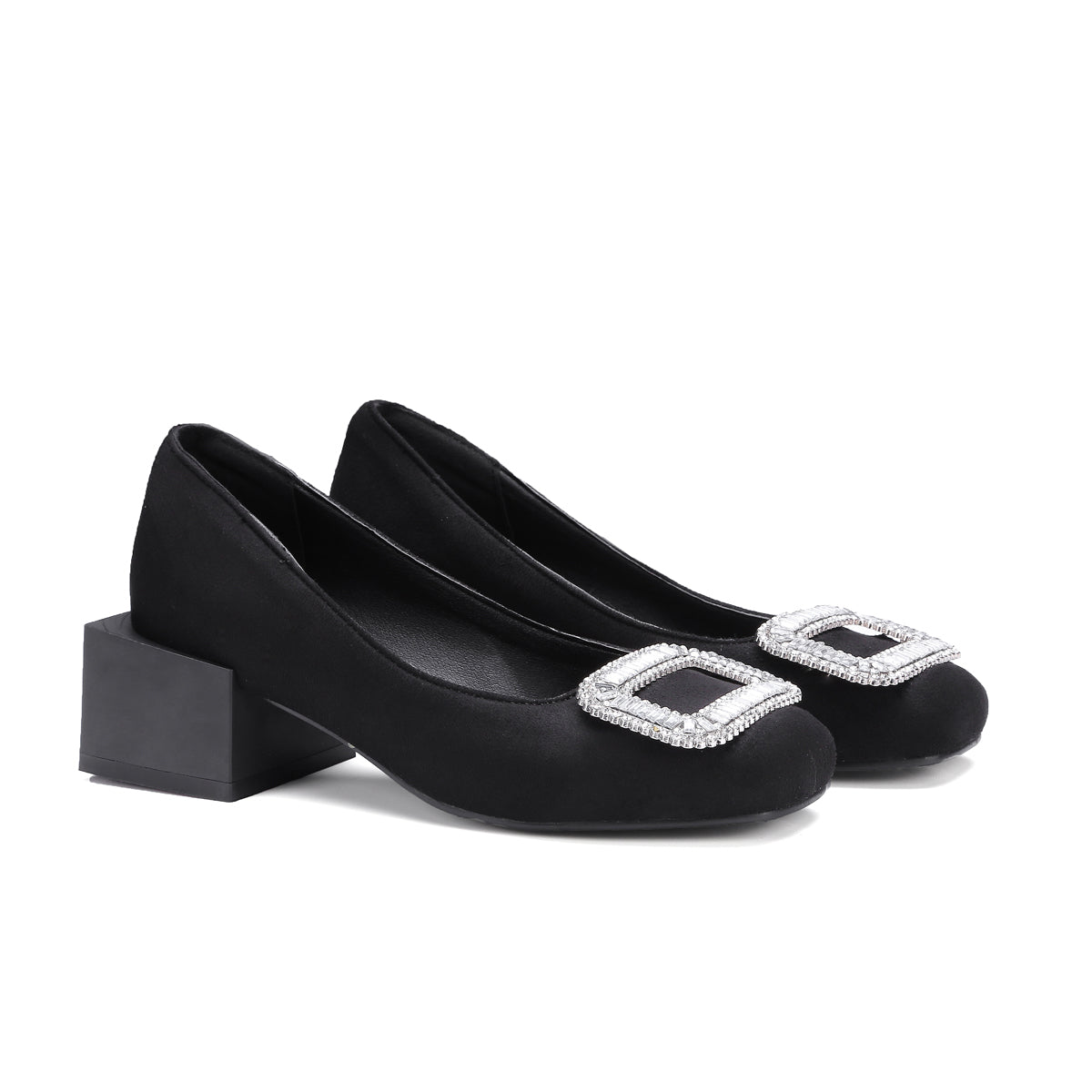 Bigsizeheels Women's square toe suede platform shoes - Black freeshipping - bigsizeheel®-size5-size15 -All Plus Sizes Available!