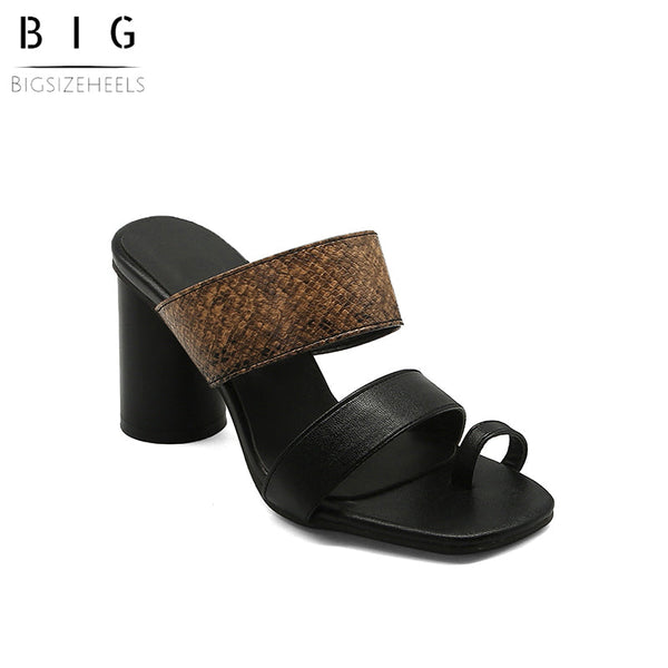 Bigsizeheels Trendy Chunky Heel Flip Flop Rubber Slippers Sandals - Black freeshipping - bigsizeheel®-size5-size15 -All Plus Sizes Available!