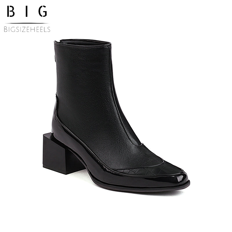 Bigsizeheels Square toe SIen back zipper ankle boots - Black freeshipping - bigsizeheel®-size5-size15 -All Plus Sizes Available!