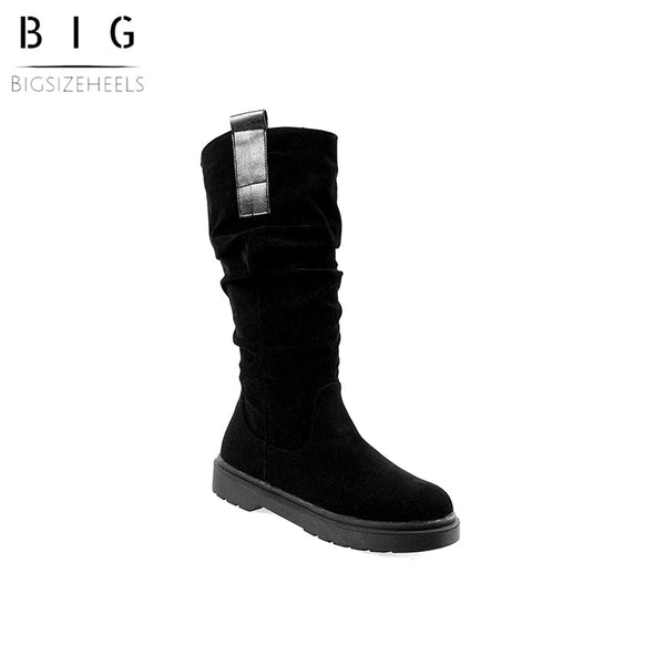 Bigsizeheels Suede warm flat snow boots - Black freeshipping - bigsizeheel®-size5-size15 -All Plus Sizes Available!