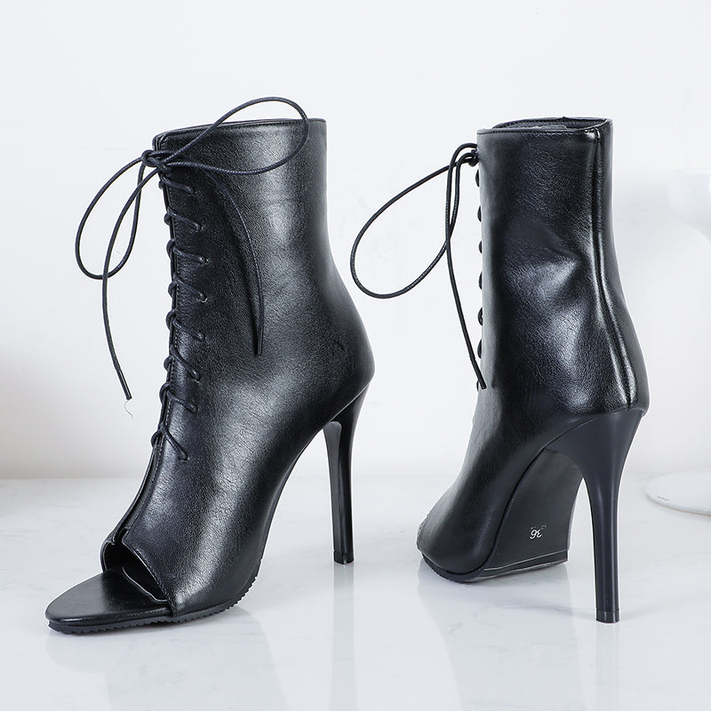 Bigsizeheels Peep-toe lace-up heels - Black freeshipping - bigsizeheel®-size5-size15 -All Plus Sizes Available!
