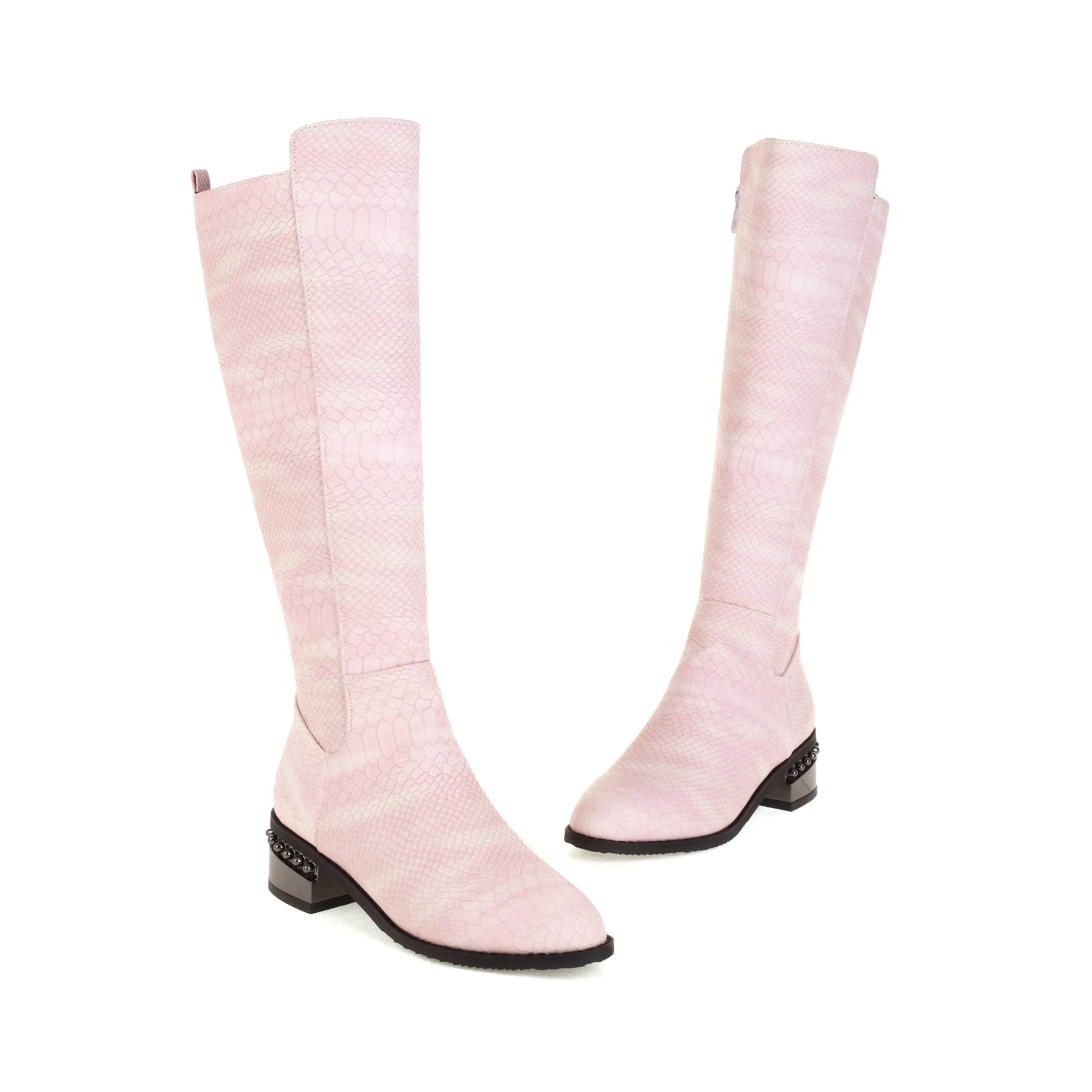 Bigsizeheels Simple solid color round toe over-the-knee boots-Pink freeshipping - bigsizeheel®-size5-size15 -All Plus Sizes Available!