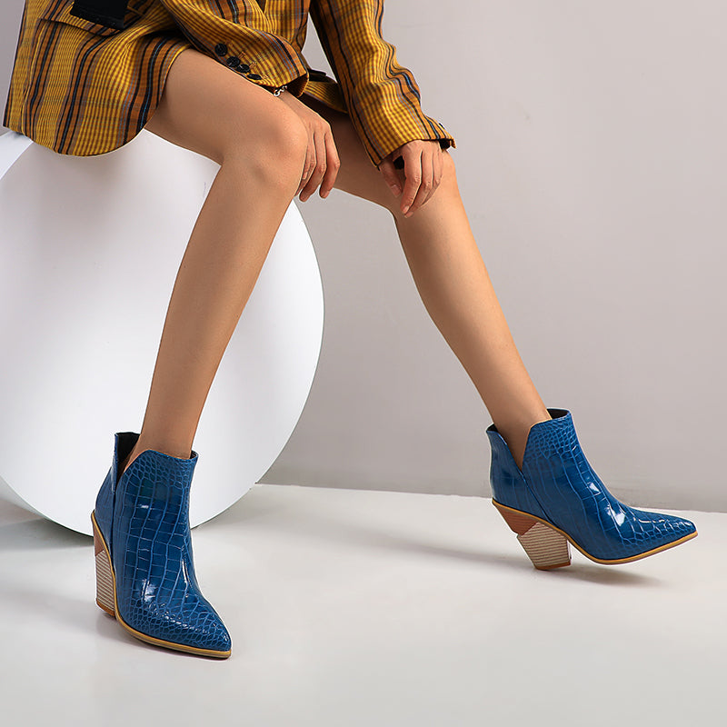 Bigsizeheels Chelsea wooden heel ankle boots - Blue freeshipping - bigsizeheel®-size5-size15 -All Plus Sizes Available!