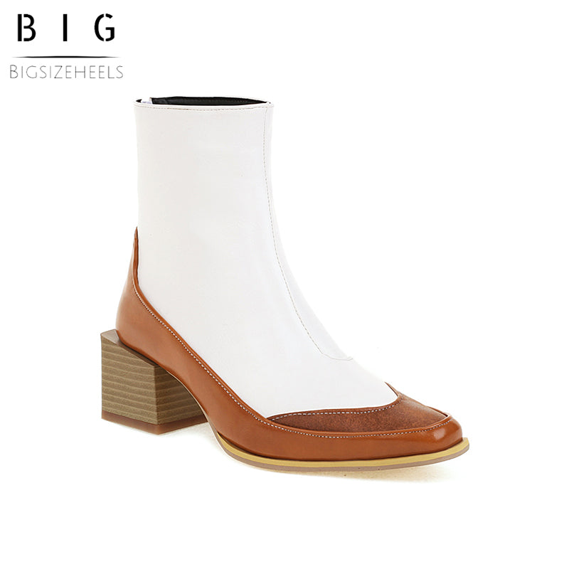 Bigsizeheels Square toe SIen back zipper ankle boots - White freeshipping - bigsizeheel®-size5-size15 -All Plus Sizes Available!