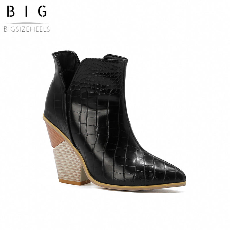 Bigsizeheels Chelsea wooden heel ankle boots - Black freeshipping - bigsizeheel®-size5-size15 -All Plus Sizes Available!