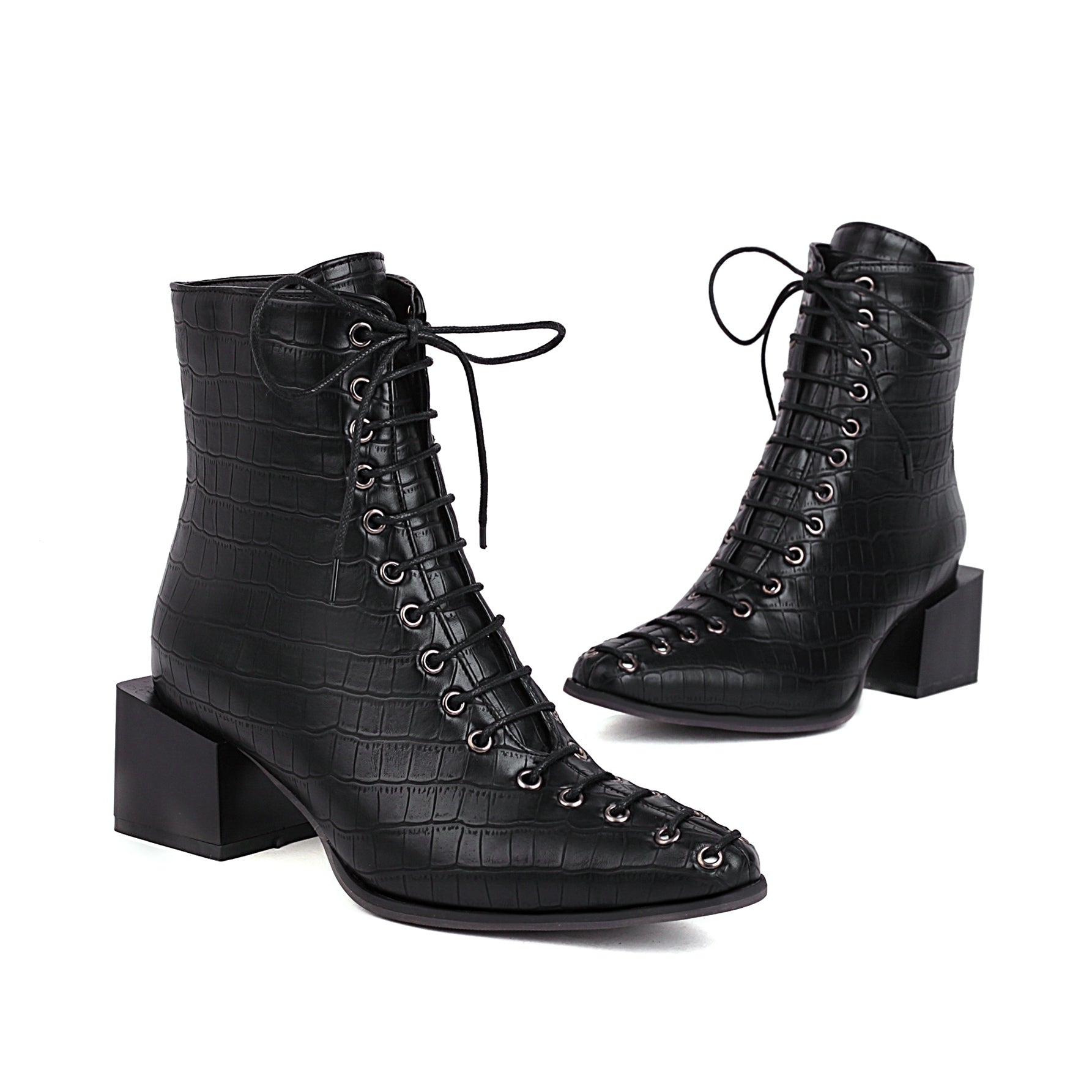 Bigsizeheels Calfskin lace-up Martin boots - Black freeshipping - bigsizeheel®-size5-size15 -All Plus Sizes Available!