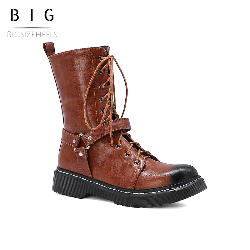 Bigsizeheels Vintage black decorated Martin boots - Brown freeshipping - bigsizeheel®-size5-size15 -All Plus Sizes Available!
