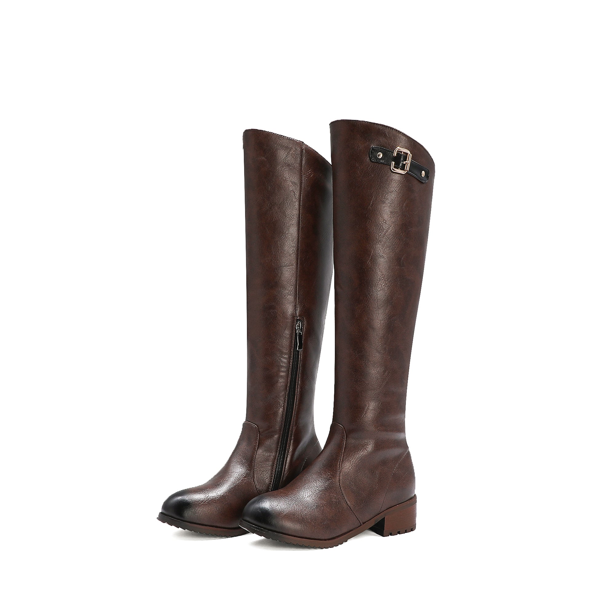 Bigsizeheels Black embellished retro round toe boots - coffee freeshipping - bigsizeheel®-size5-size15 -All Plus Sizes Available!